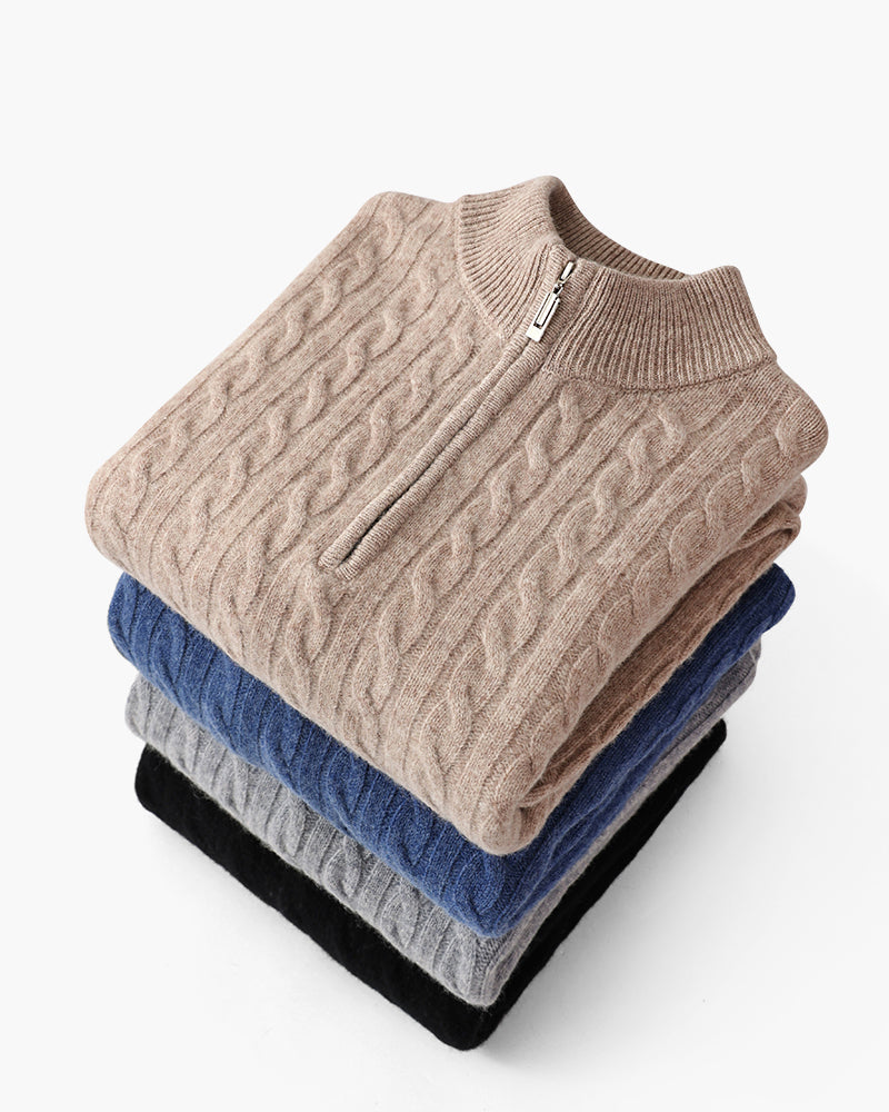100% Cashmere Woven Half Zip - Iron & Oak