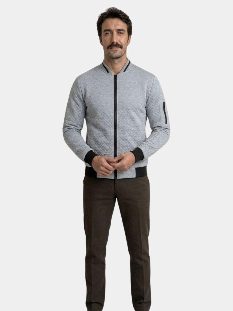 Textured Casual Bomber Jacket - Iron & Oak