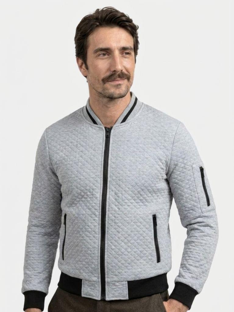 Textured Casual Bomber Jacket - Iron & Oak