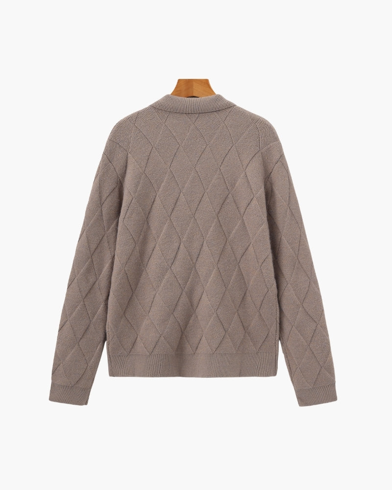 Heritage Diamond Knit Zip Cardigan - Iron & Oak