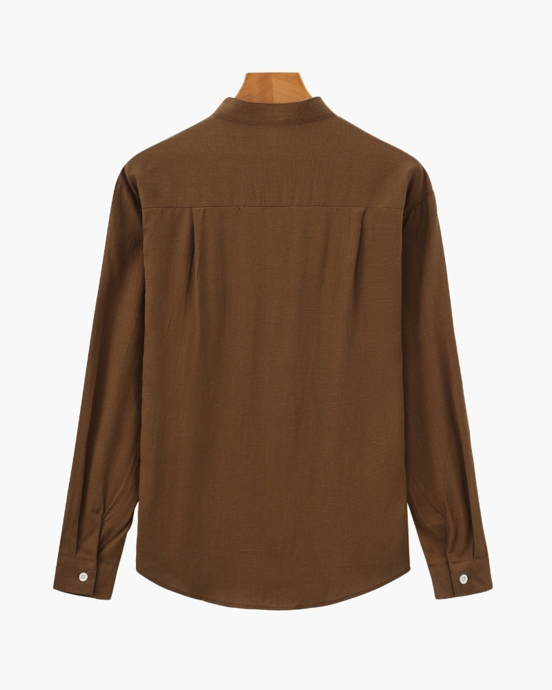 Men’s Mandarin Collar Shirt – Relaxed Fit Textured Cotton Shirt - Iron & Oak