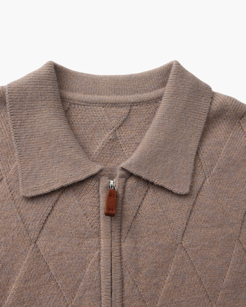 Heritage Diamond Knit Zip Cardigan - Iron & Oak
