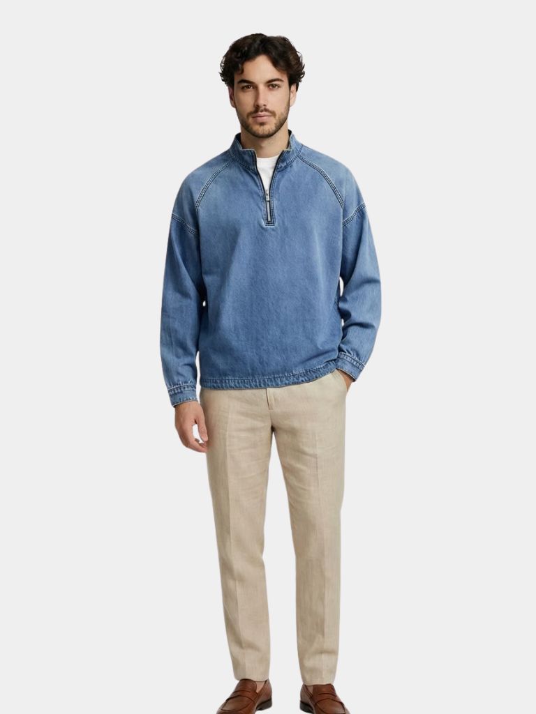 Stonewash Denim Quarter Zip Jacket - Iron & Oak