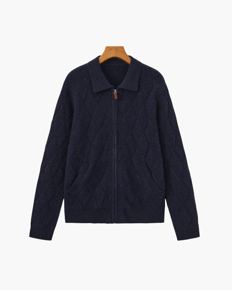 Heritage Diamond Knit Zip Cardigan - Iron & Oak