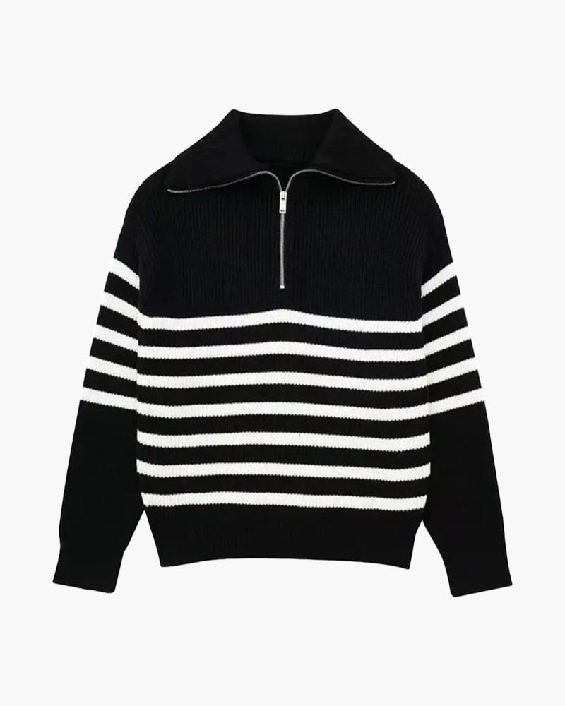 Striped Zip Up Sweater - Iron & Oak
