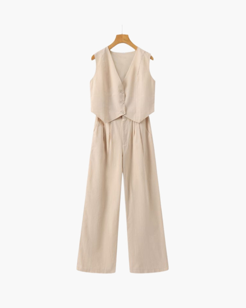 Classy Lady - Linen Two-piece Set - Iron & Oak