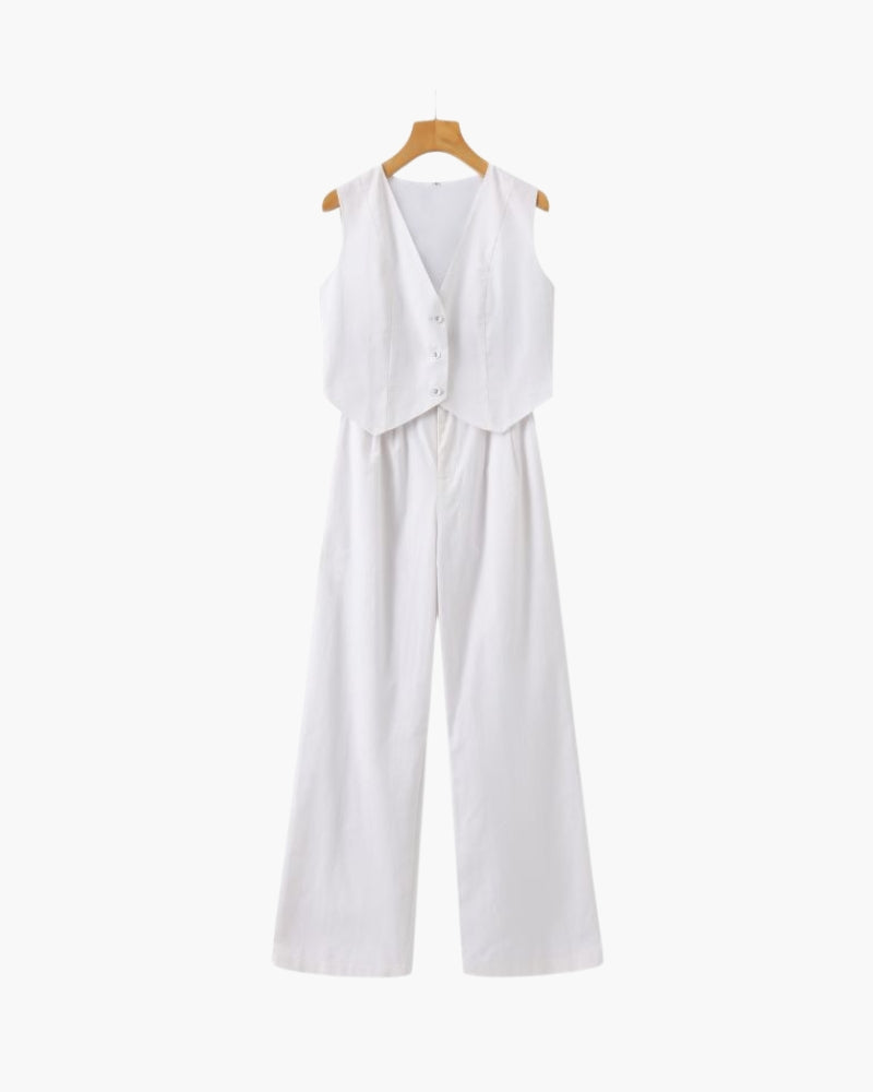 Classy Lady - Linen Two-piece Set - Iron & Oak