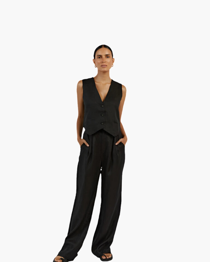 Classy Lady - Linen Two-piece Set - Iron & Oak