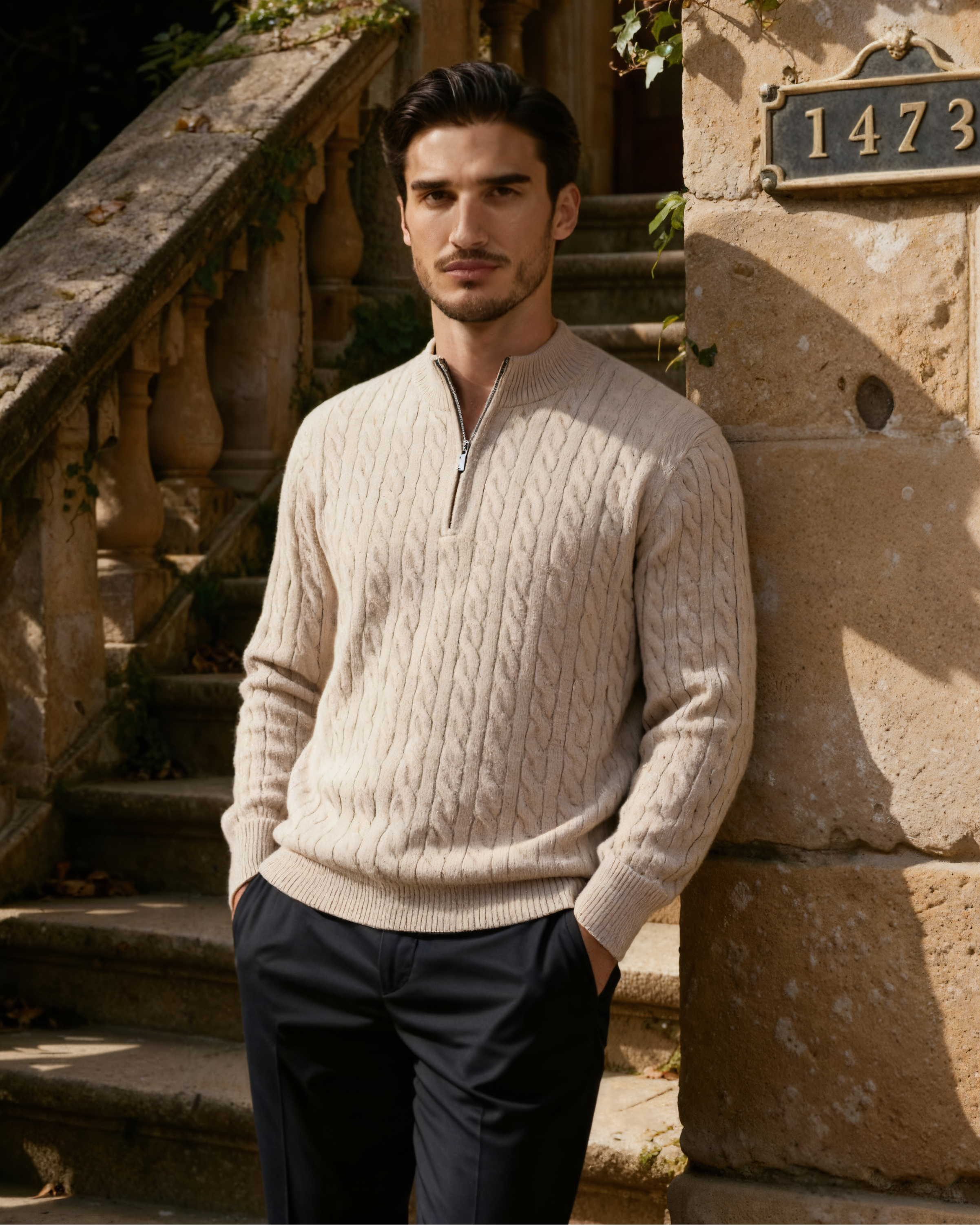 100% Cashmere Woven Half Zip - Iron & Oak
