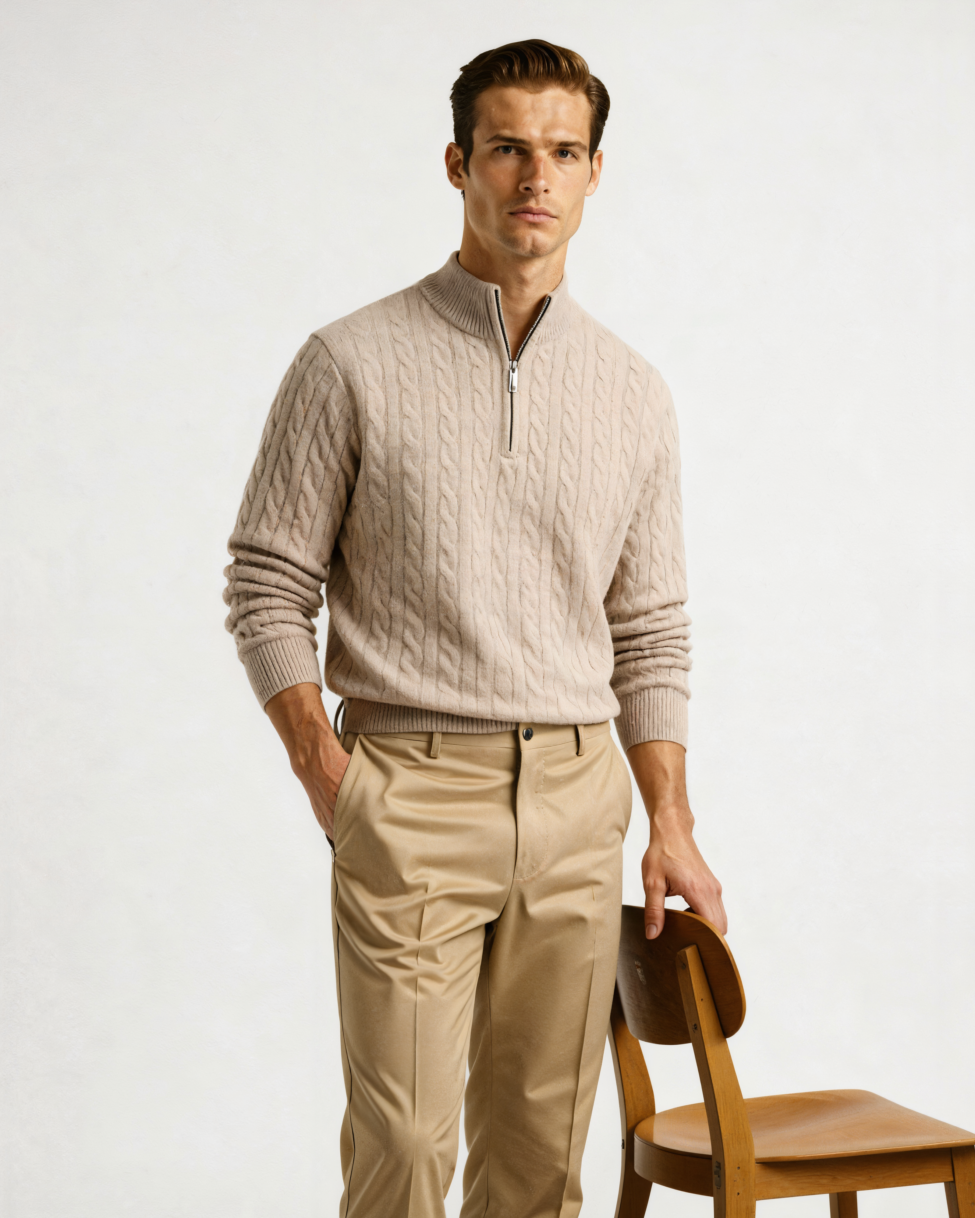 100% Cashmere Woven Half Zip - Iron & Oak