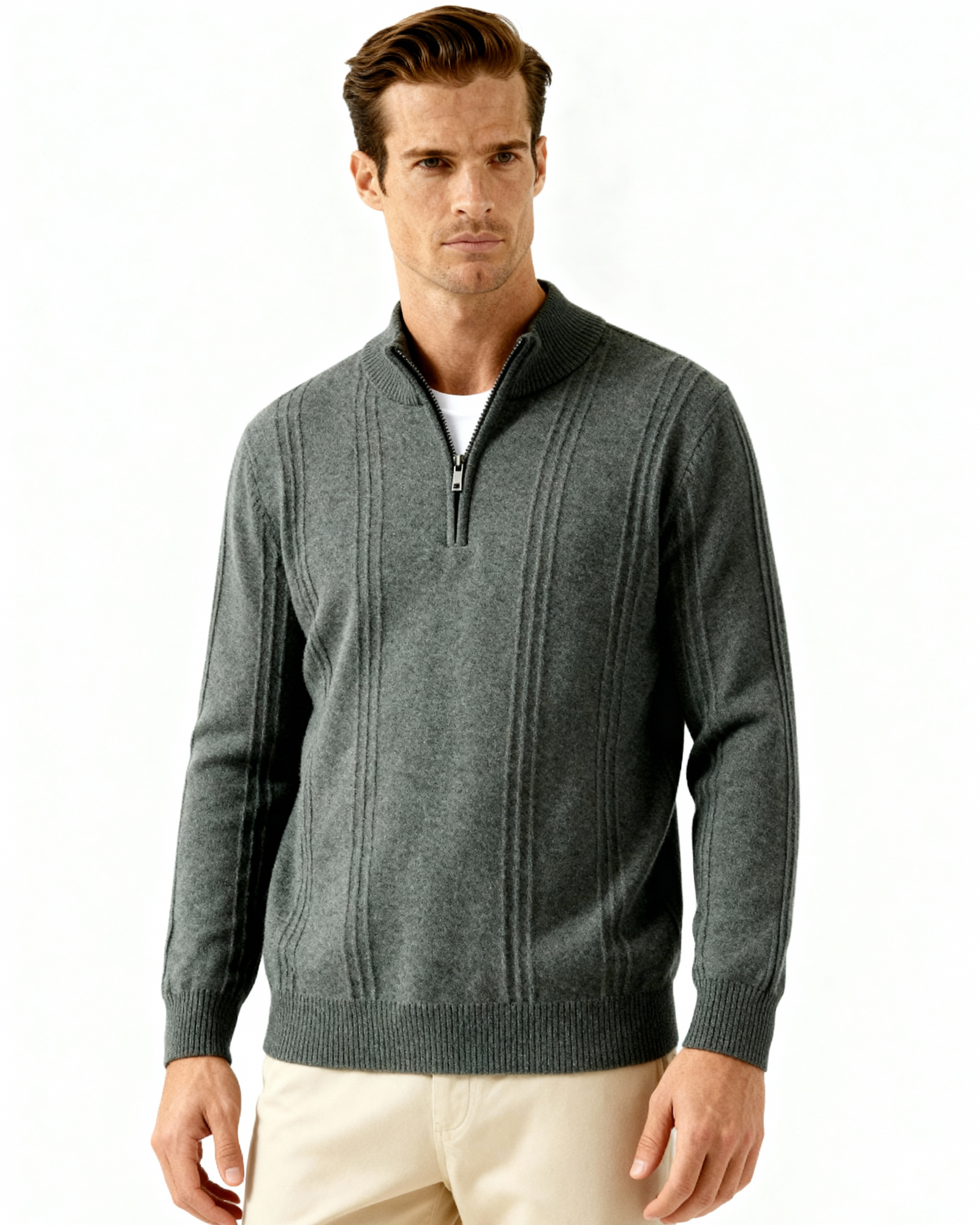 100% Cashmere Ribbed Half Zip - Iron & Oak