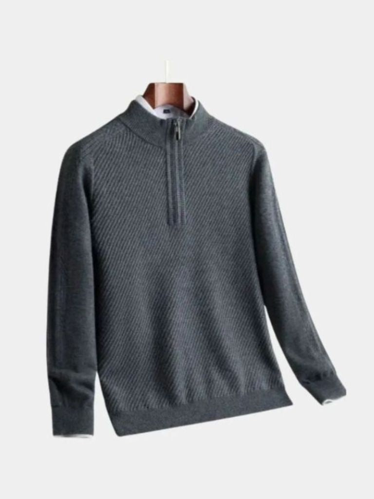 Stripe Quarter Zip Wool Sweater - Iron & Oak
