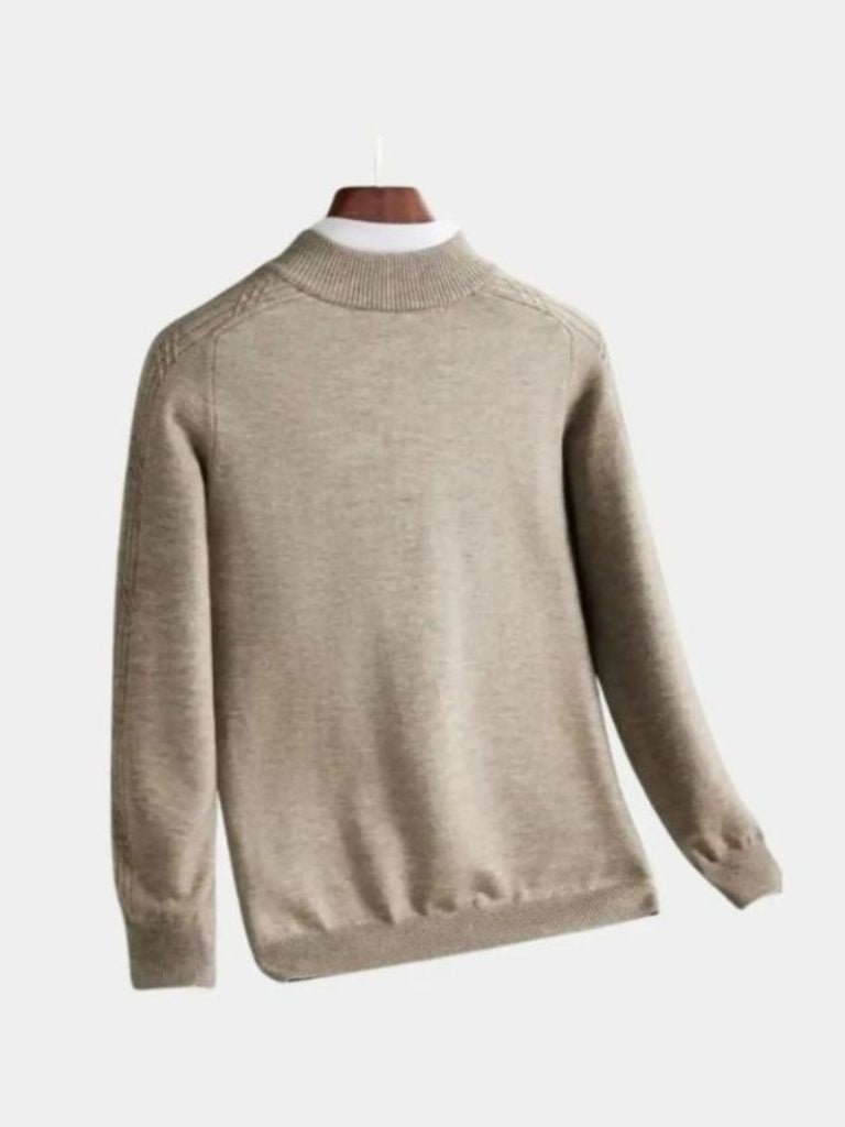 Stripe Quarter Zip Wool Sweater - Iron & Oak